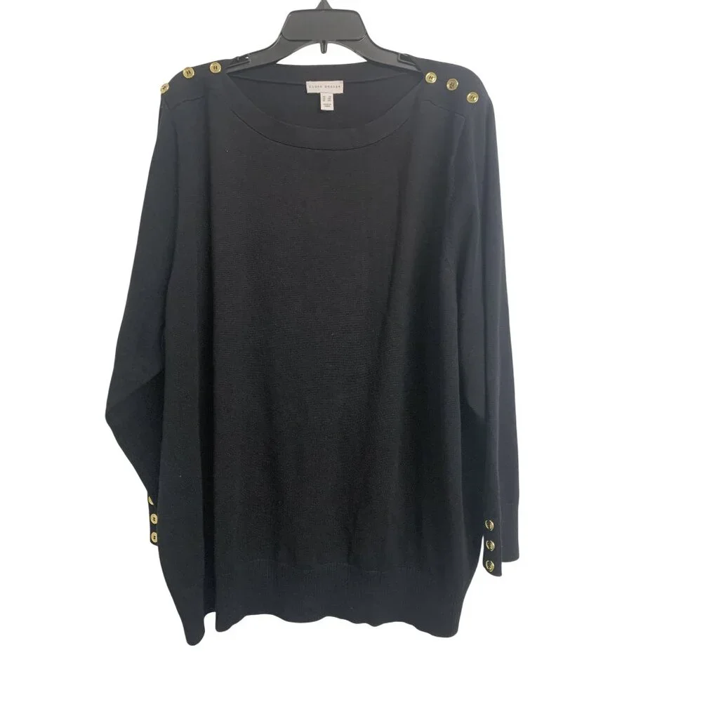 Susan Graver Boat Neck Cotton‎ Viscose Black Sweater Size 3X